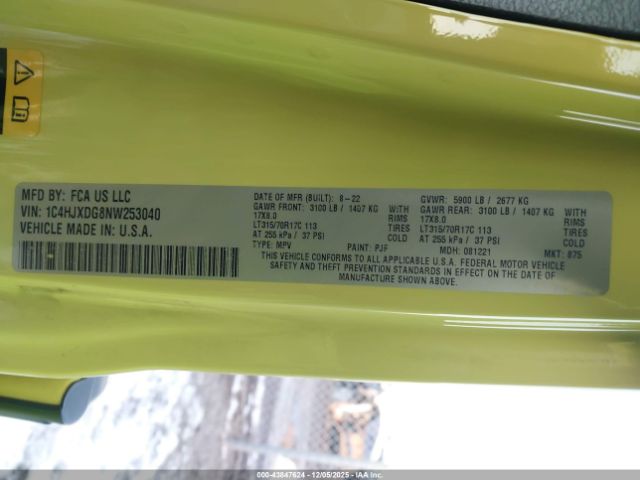 2022 JEEP WRANGLER UNLIMITED 1C4HJXDG8NW253040 Photo 8