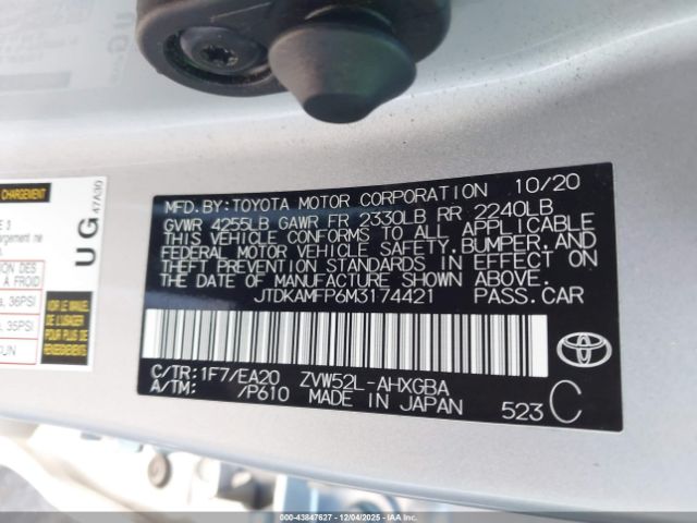 2021 TOYOTA PRIUS PRIME JTDKAMFP6M3174421 Photo 8
