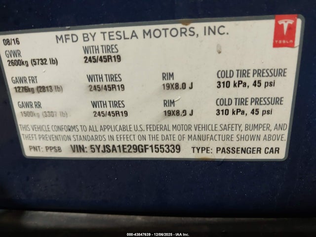 2016 TESLA MODEL S 5YJSA1E29GF155339 Photo 8