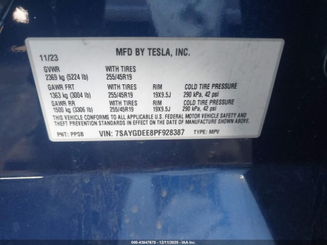 2023 TESLA MODEL Y 7SAYGDEE8PF928387 Photo 8
