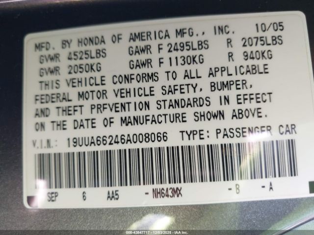 2006 ACURA TL 19UUA66246A008066 Photo 8