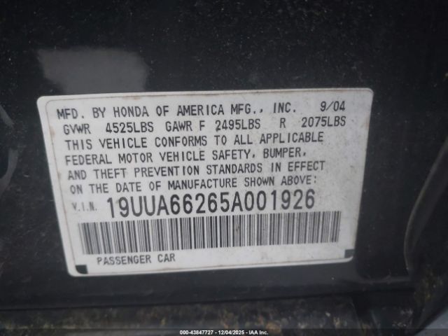 2005 ACURA TL 19UUA66265A001926 Photo 8