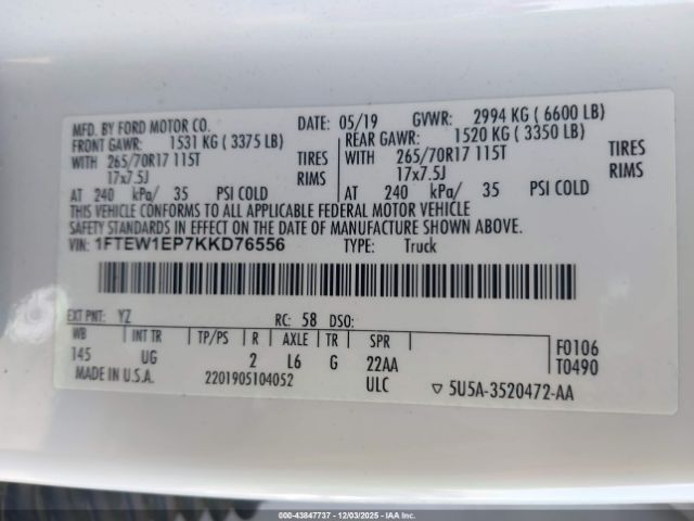 2019 FORD F-150 1FTEW1EP7KKD76556 Photo 8