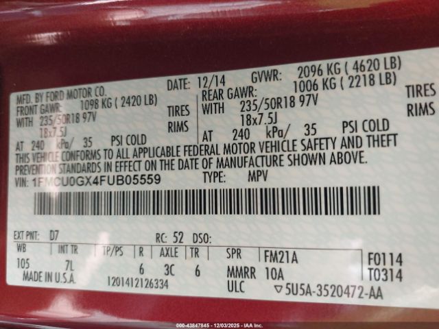 2015 FORD ESCAPE 1FMCU0GX4FUB05559 Photo 8