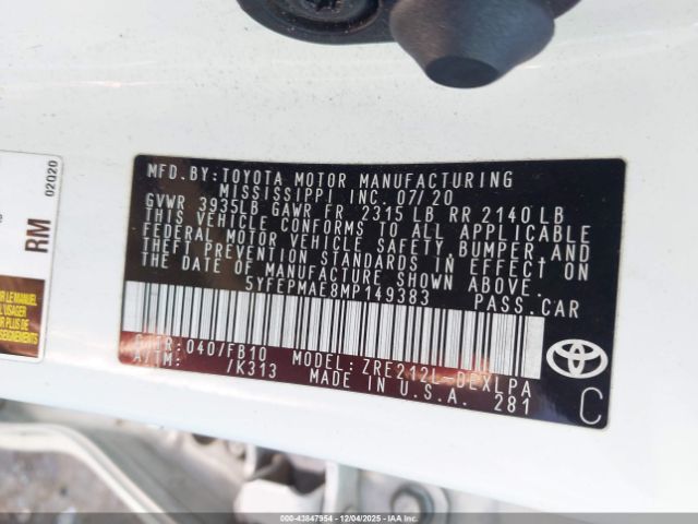 2021 TOYOTA COROLLA 5YFEPMAE8MP149383 Photo 8