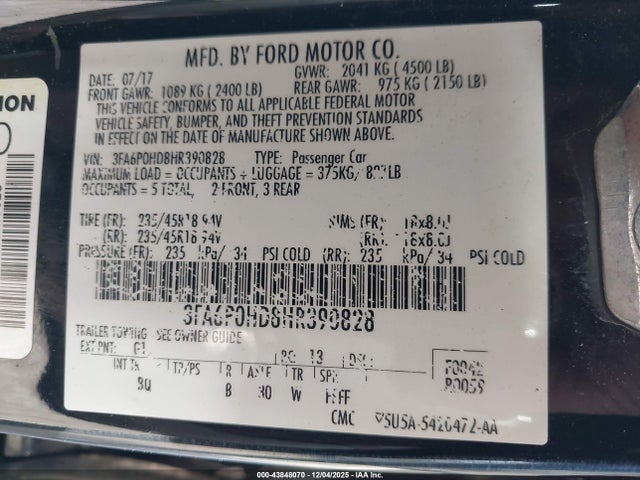 Продаж на аукціоні авто 2017 Ford Fusion Se, vin: 3FA6P0HD8HR390828, номер лоту: 43848070