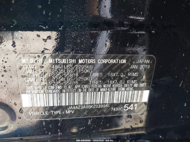 2019 MITSUBISHI OUTLANDER JA4AZ3A36KZ039981 Photo 8