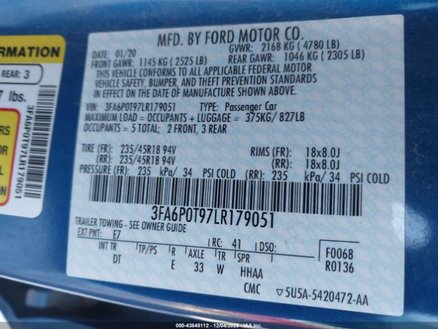 2020 FORD FUSION 3FA6P0T97LR179051 Photo 8
