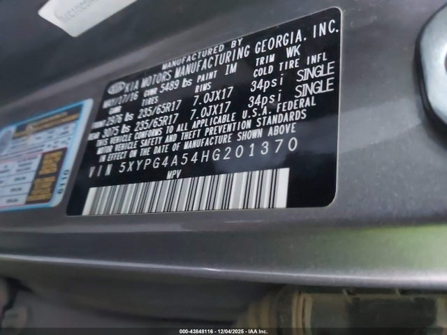 5XYPG4A54HG201370 KIA Sorento 3.3l Lx