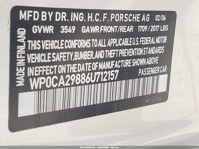 2006 PORSCHE BOXSTER WP0CA29886U712157 Photo 8