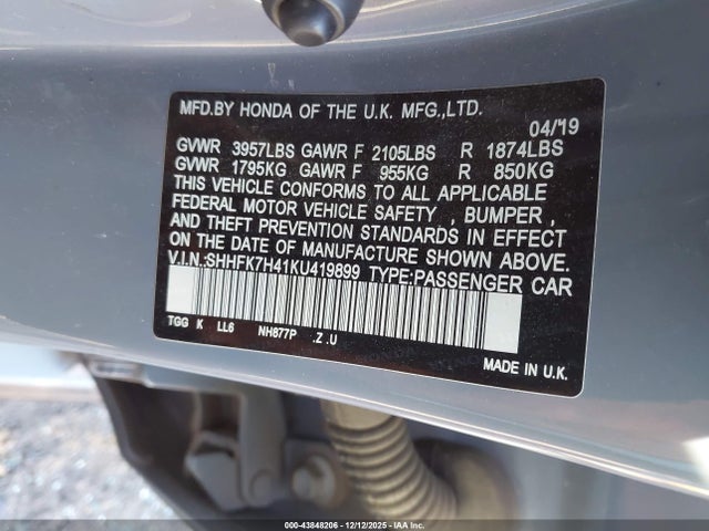 SHHFK7H41KU419899 Honda Civic Sport