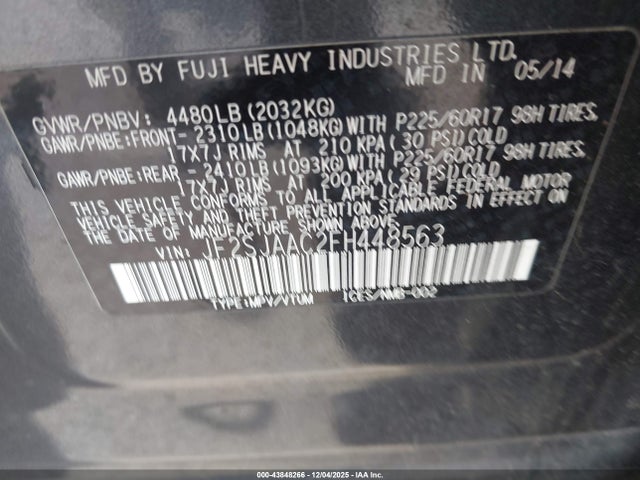 Subaru Forester 2.5i 2015 JF2SJAAC2FH448563 Image 9