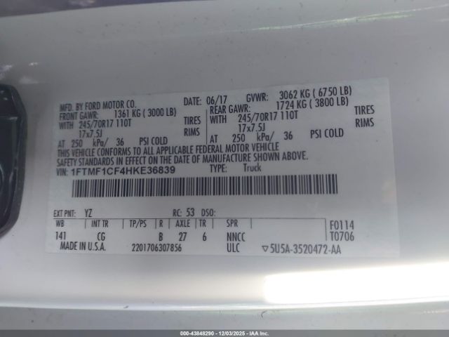 2017 FORD F-150 1FTMF1CF4HKE36839 Photo 8