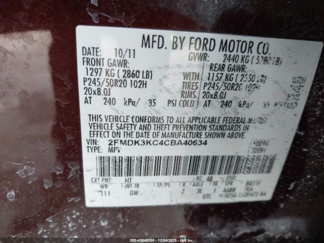 2012 FORD EDGE 2FMDK3KC4CBA40634 Photo 8