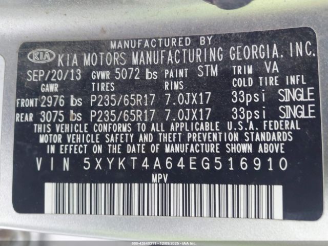 2014 KIA SORENTO 5XYKT4A64EG516910 Photo 8