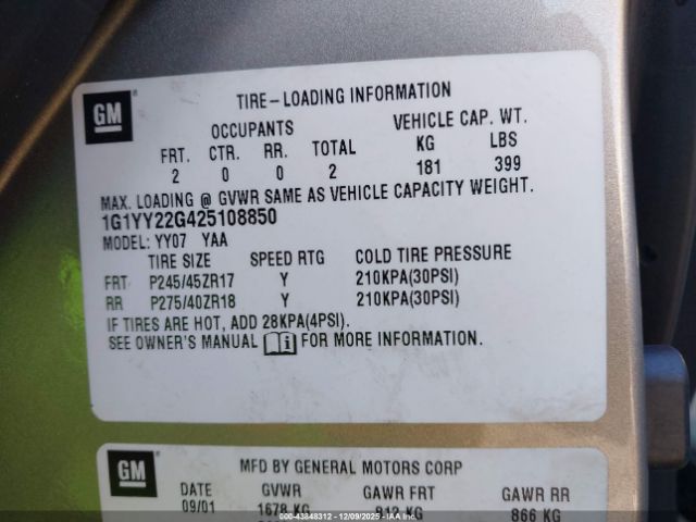 2002 CHEVROLET CORVETTE 1G1YY22G425108850 Photo 8