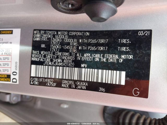2021 TOYOTA 4RUNNER JTEMU5JR4M5921822 Photo 8