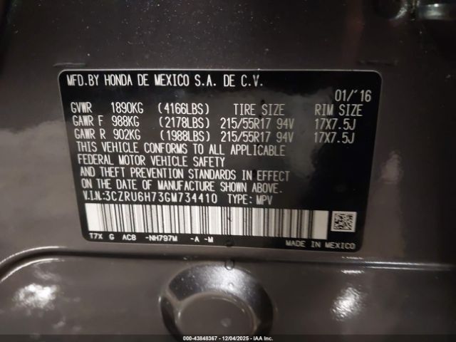 2016 HONDA HR-V 3CZRU6H73GM734410 Photo 8