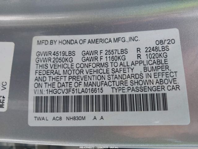 2020 HONDA ACCORD HYBRID 1HGCV3F51LA016615 Photo 8