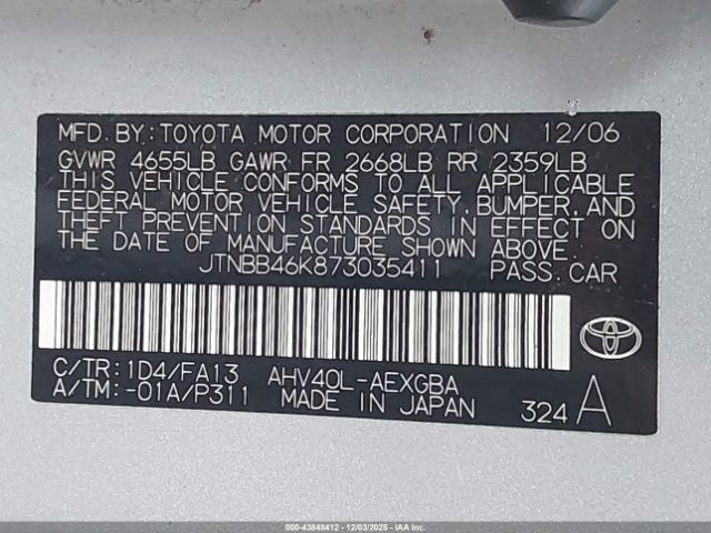 2007 TOYOTA CAMRY HYBRID JTNBB46K873035411 Photo 8