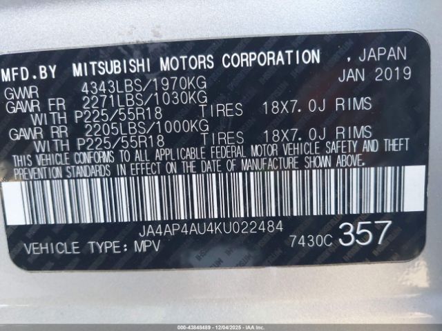 2019 MITSUBISHI OUTLANDER SPORT JA4AP4AU4KU022484 Photo 8