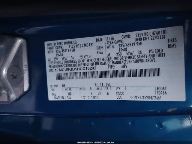 Ford ESCAPE SE 2017 1FMCU9GD1HUC16292 Image 9