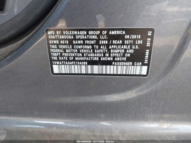 2015 VOLKSWAGEN PASSAT 1VWAT7A34FC104055 Photo 8