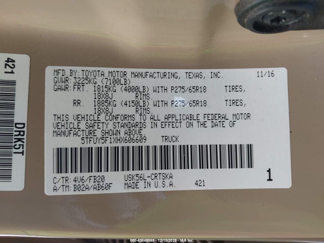5TFUY5F1XHX606609 Toyota Tundra Sr5 5.7l V8