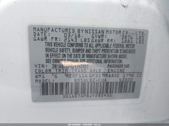 3N1AB7AP8JY282451 Nissan SENTRA SV