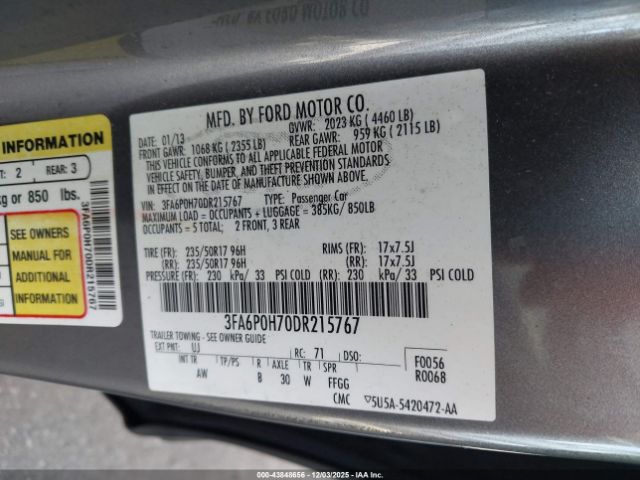 2013 FORD FUSION 3FA6P0H70DR215767 Photo 8