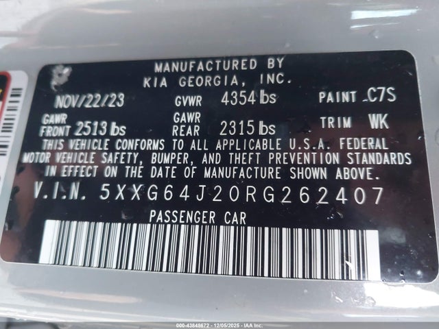 Продаж на аукціоні авто 2024 Kia K5 Gt-line, vin: 5XXG64J20RG262407, номер лоту: 43848672