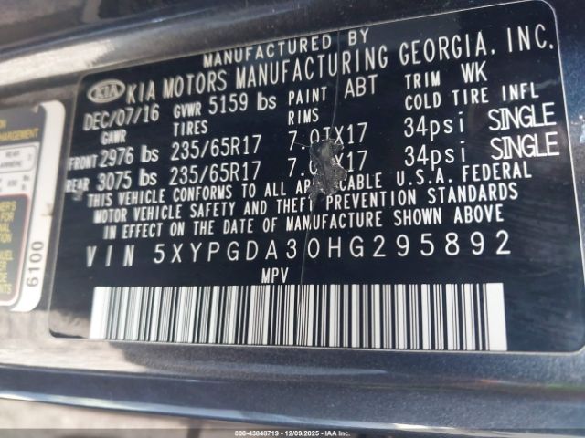 2017 KIA SORENTO 5XYPGDA30HG295892 Photo 8