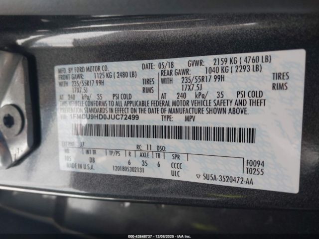 2018 FORD ESCAPE 1FMCU9HD0JUC72499 Photo 8