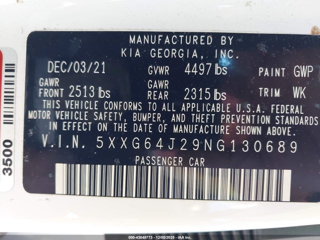 5XXG64J29NG130689 KIA K5 Gt-line