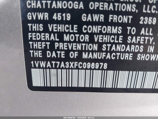 Volkswagen Passat 1.8t S 2015 1VWAT7A3XFC096978 Image 9