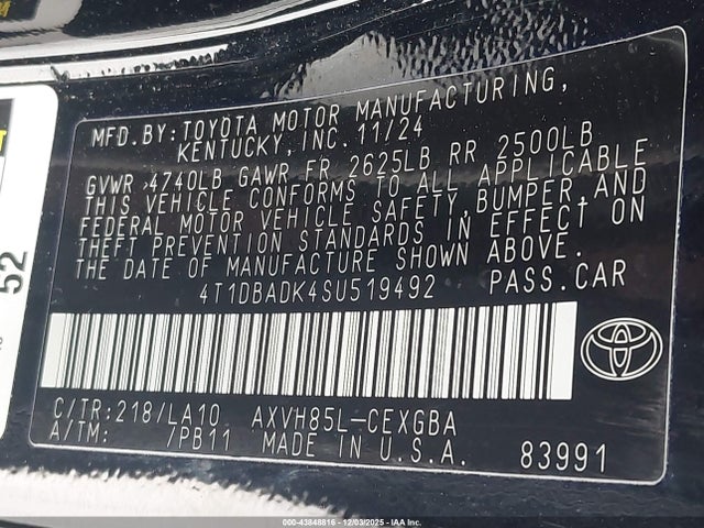 2025 TOYOTA CAMRY 4T1DBADK4SU519492 Photo 8