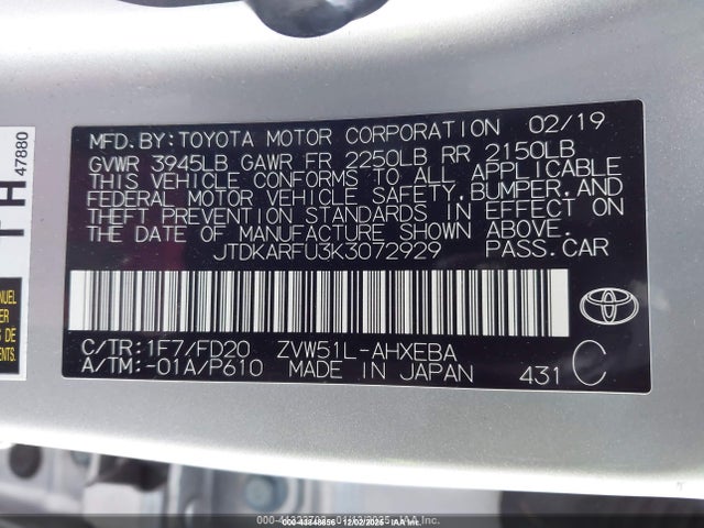Toyota Prius Le 2019 JTDKARFU3K3072929 Image 9
