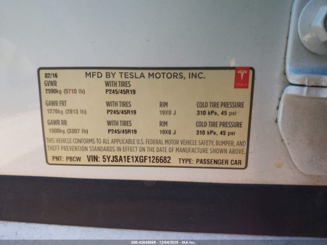 2016 TESLA MODEL S 5YJSA1E1XGF126682 Photo 8