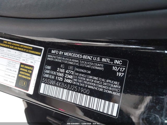 43848901 :رقم المزاد ، 55SWF4KB6JU251900 vin ، 2018 Mercedes-benz C 300 4matic مزاد بيع