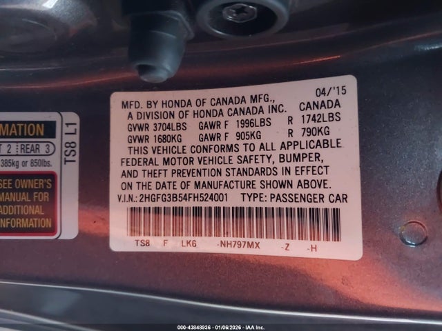 2HGFG3B54FH524001 Honda Civic Lx