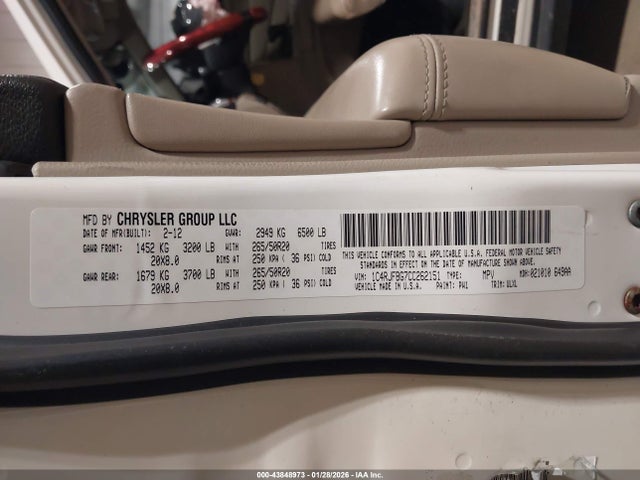 Продаж на аукціоні авто 2012 Jeep Grand Cherokee Limited, vin: 1C4RJFBG7CC262151, номер лоту: 43848973