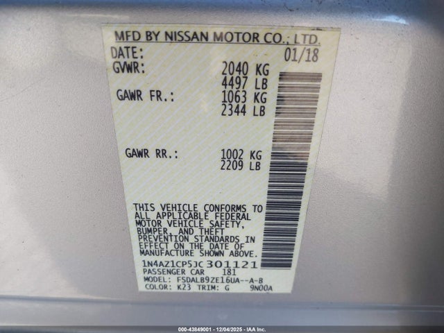 1N4AZ1CP5JC301121 Nissan LEAF S