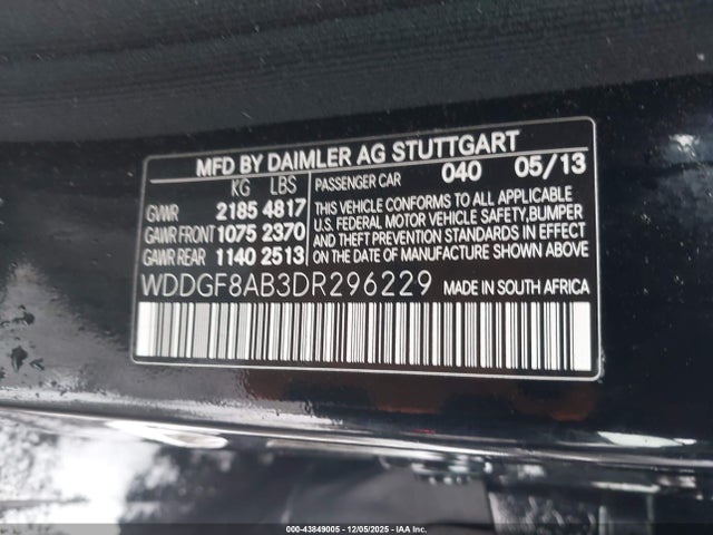 43849005 :رقم المزاد ، WDDGF8AB3DR296229 vin ، 2013 Mercedes-benz C 300 Sport 4matic مزاد بيع