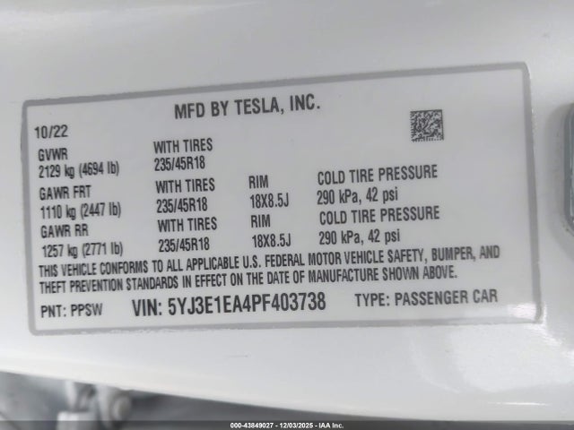 2023 TESLA MODEL 3 5YJ3E1EA4PF403738 Photo 8