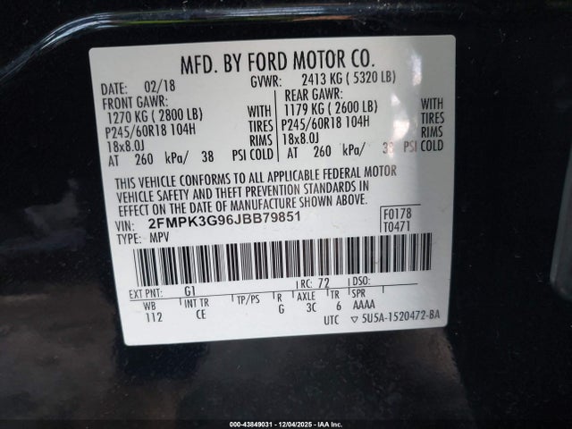 2FMPK3G96JBB79851 Ford EDGE SE
