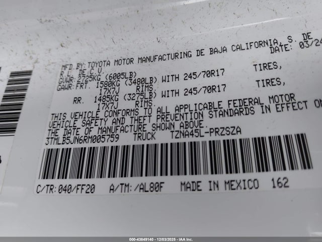 Toyota Tacoma Sr5 2024 3TMLB5JN6RM005759 Image 9