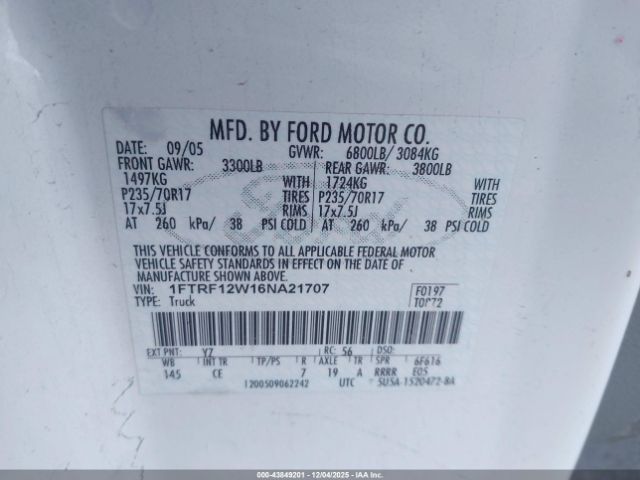 2006 FORD F-150 1FTRF12W16NA21707 Photo 8