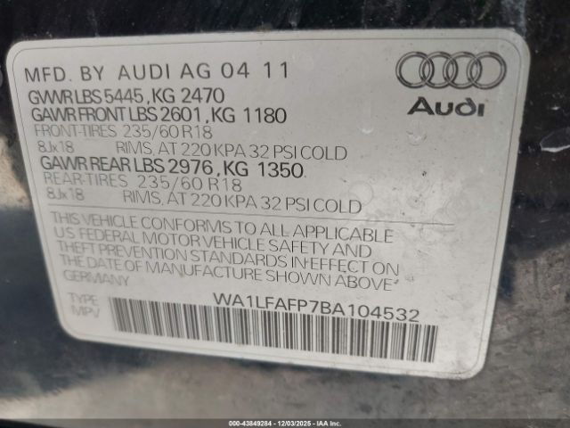 2011 AUDI Q5 WA1LFAFP7BA104532 Photo 8