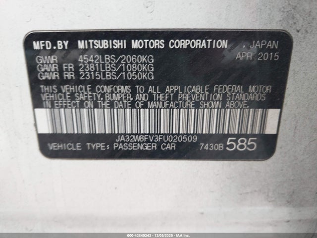 2015 MITSUBISHI LANCER EVOLUTION JA32W8FV3FU020509 Photo 8