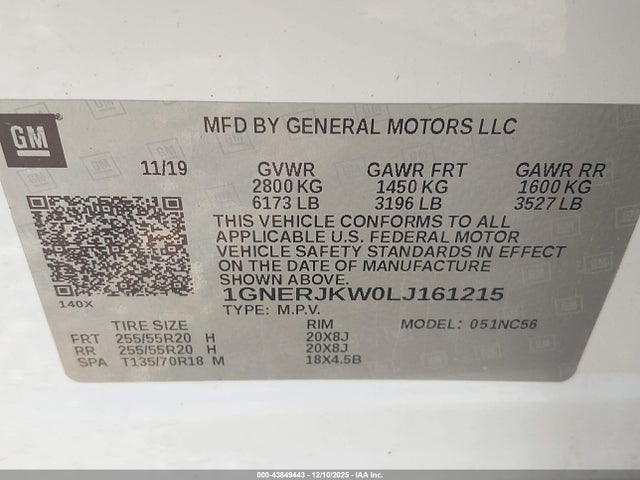 1GNERJKW0LJ161215 Chevrolet Traverse Fwd Rs